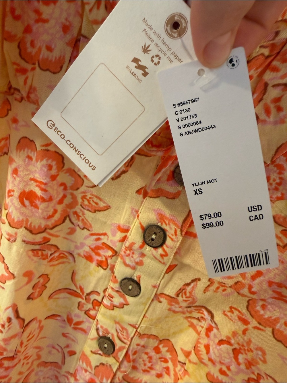 🌼Billabong x Wrangler Far Away Puff Sleeve Dress Yellow Floral Print NWT Size XS - Picture 16 of 16